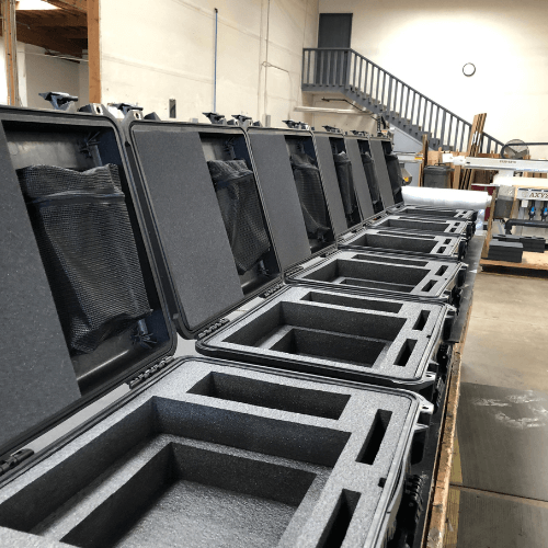 Hard shell cases like Pelican cases are injection molded from plastic and offer excellent protection when used with foam inserts