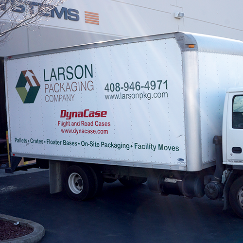 Larson Packaging Company truck at the loading bay