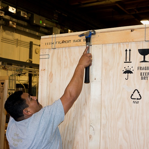 Custom built industrial wooden crate with shipping markings