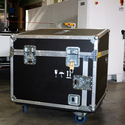 Black ATA box with caster wheels