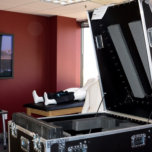 Large ATA case with vertically opening lid and internal foam cushioning