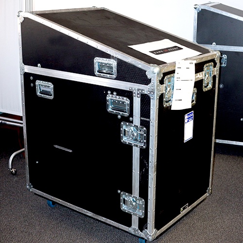 Black ATA case with casters and top opening lid by Larson Packaging Company
