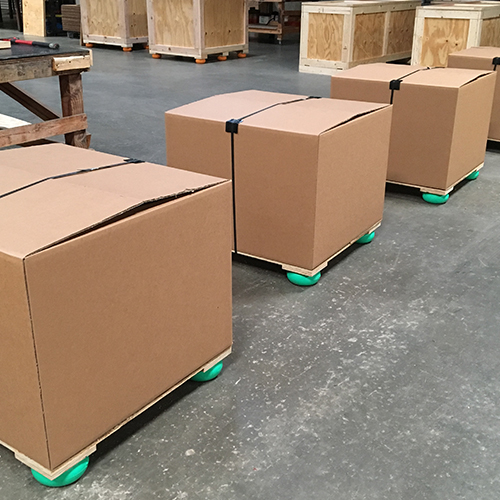 Corrugated box with special cushioning feet to help absorb shock during transport