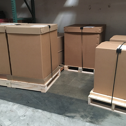 Corrugated box on pallet designed and manufactured by Larson Packaging Company