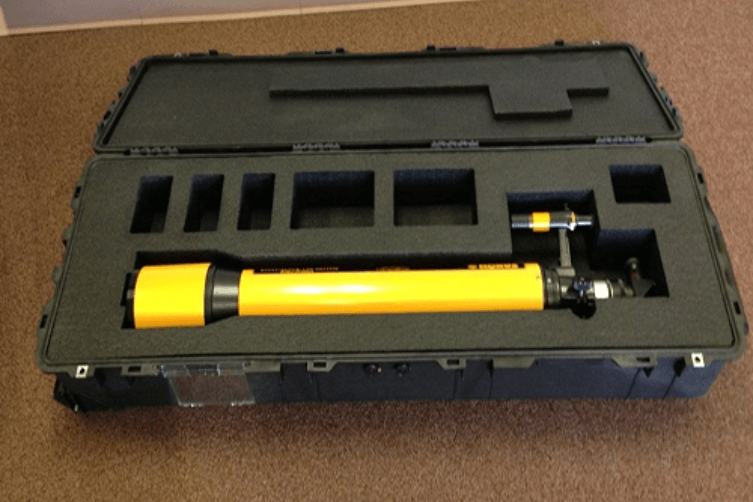 Specialist protective packaging consisting of molded case and custom foam insert to support extremely sensitive, fragile, and odd-shaped equipment